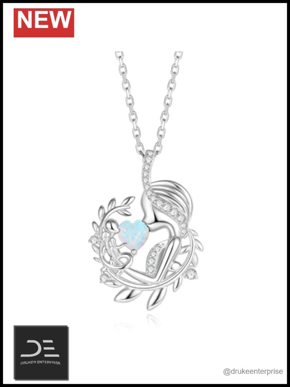 Tree of Life Heart Pendant Necklace Mom Gift Opal Brass